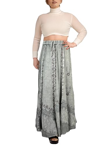 Women's 2025 Spring Elastic Waistband Flare Hem Boho Skirt - Long Renaissance Embroidered Maxi Skirt
