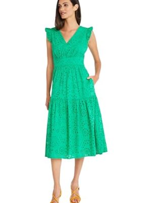 Women's Sleeveless V-Neck with Ruffle Shoulder Detail and Tiered Skirt