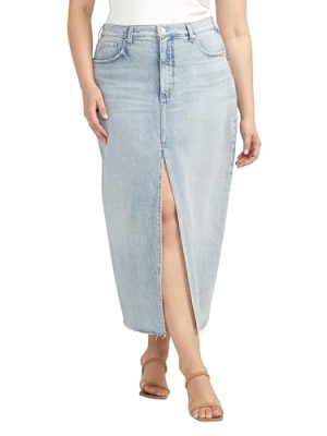 Women's Plus Size Front-Slit Midi Jean Skirt