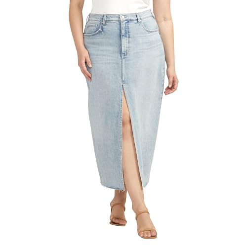 Women's Plus Size Front-Slit Midi Jean Skirt