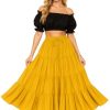 Women's 25 Yard Cotton Gypsy Belly Dance 4-Tiered A-Line Pleated Maxi Long Boho Dance Tribal Skirt