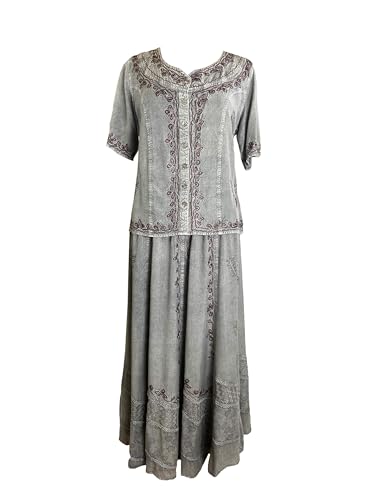 Women's 2025 Spring Elastic Waistband Flare Hem Boho Skirt - Long Renaissance Embroidered Maxi Skirt