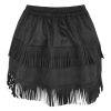 Women's Black Suede Fringe Mini Skirt Drawstring Bustle Western Cowgirl Fashion