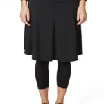 - Ballet Flare Snoga 22in Modest Athletic Flowy Midi Skirt w/Capri Leggings for Women, Black