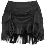 Women's Black Suede Fringe Mini Skirt Drawstring Bustle Western Cowgirl Fashion