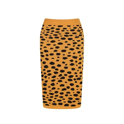 Women's Knitted Vest Skirt Sets, 1960s Mod Style Retro Leopard Green Tank Yellow Straight Skirt 2 Piece Sets Summer