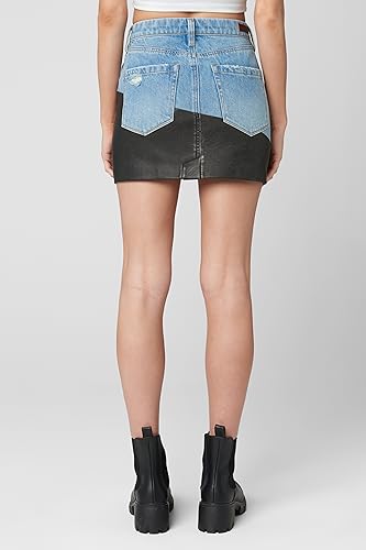 Womens Vegan Leather and Denim Mini Skirt