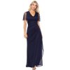 Women's Sheer Matte Jersey Maxi Dress with Beaded Sleeves and Side Ruching