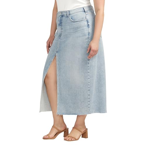 Women's Plus Size Front-Slit Midi Jean Skirt