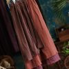 Women's Casual Elastic Waist Linen Patchwork A-Line Frayed Raw Hem Hippie Long Irregular Linen Skirt