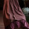 Women's Casual Elastic Waist Linen Patchwork A-Line Frayed Raw Hem Hippie Long Irregular Linen Skirt
