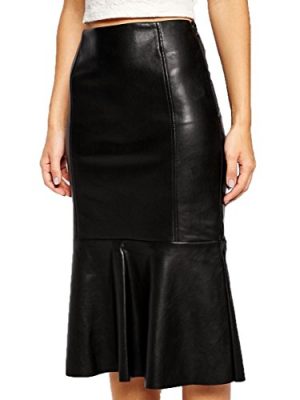 Women's Leather Skirt Genuine Soft Lambskin Leather Below-Knee Skirt RK009