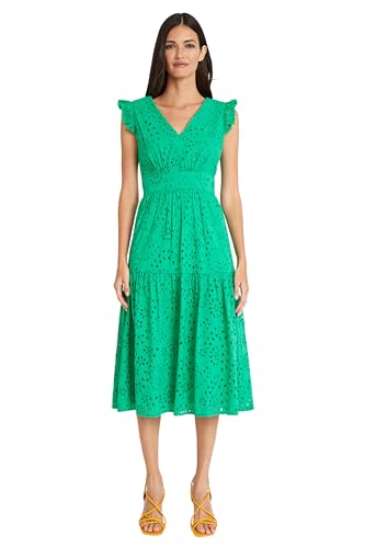 Women's Sleeveless V-Neck with Ruffle Shoulder Detail and Tiered Skirt