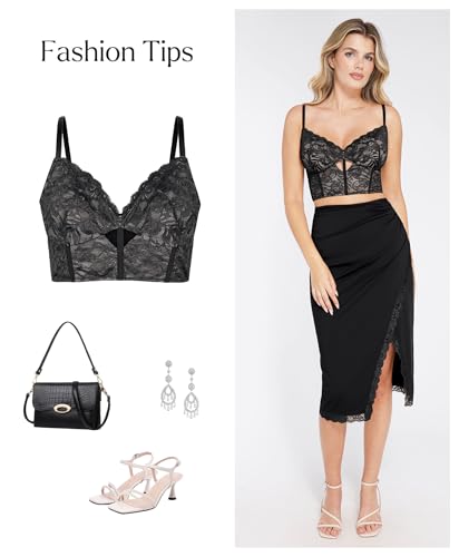 Midi Skirts for Women Lace Shapewear Split Satin High Waisted Bodycon Long Skirt Built-in Tummy Control