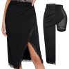Midi Skirts for Women Lace Shapewear Split Satin High Waisted Bodycon Long Skirt Built-in Tummy Control
