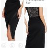 Midi Skirts for Women Lace Shapewear Split Satin High Waisted Bodycon Long Skirt Built-in Tummy Control