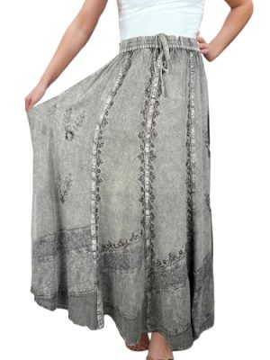 Women's 2025 Spring Elastic Waistband Flare Hem Boho Skirt - Long Renaissance Embroidered Maxi Skirt
