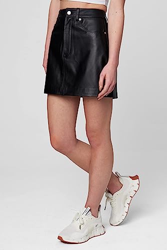Womens Luxury Clothing Black Real Leather Five Pockets Mini Skirt, Comfortable & Stylish