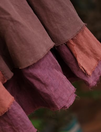 Women's Casual Elastic Waist Linen Patchwork A-Line Frayed Raw Hem Hippie Long Irregular Linen Skirt