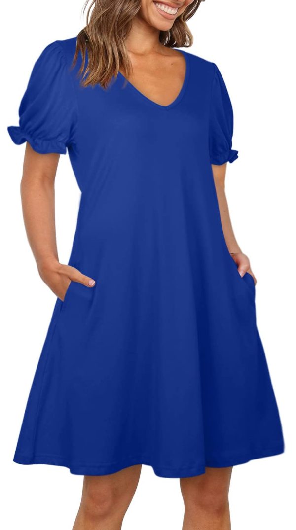 Women's Casual Dresses Short Sleeve V-Neck Dress with Pockets