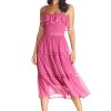 Women's Dream Sleeveless Ruffle Bodice Lace Insert Tiered Skirt Midi Dress