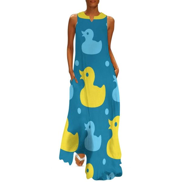 Yellow Rubber Ducks Women's Maxi Dress Summer Sleeveless Casual Long Dresses with Pockets