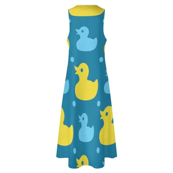 Yellow Rubber Ducks Women's Maxi Dress Summer Sleeveless Casual Long Dresses with Pockets