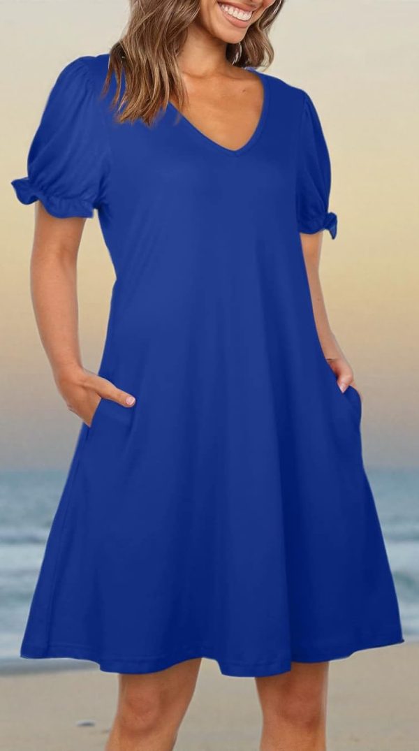 Women's Casual Dresses Short Sleeve V-Neck Dress with Pockets