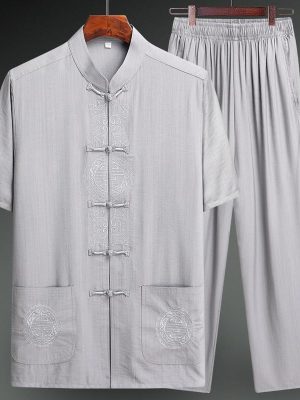 Cotton and linen clothes, Tang suit, Chinese summer dress, men's national style short-sleeved