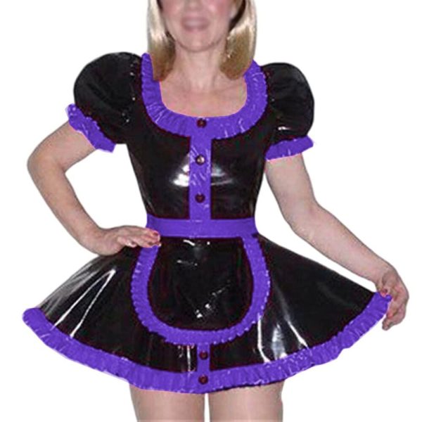 Summer Frills Maid Cosplay Costume Puff Short Sleeve Pleated Maid Lolita Dress with Apron Halloween Party French Maid Outfit