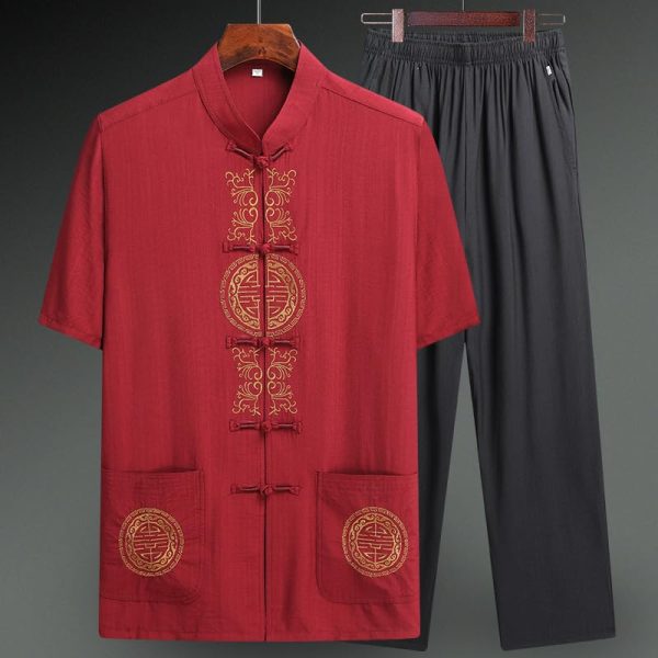 Cotton and linen clothes, Tang suit, Chinese summer dress, men's national style short-sleeved