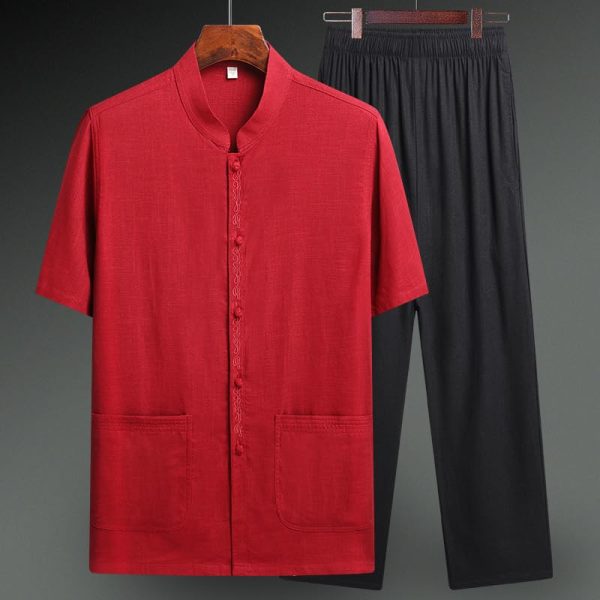 Summer ice Silk Summer Dress Tang Suit Short-Sleeved Suit Men's Silk Linen Summer Thin Style