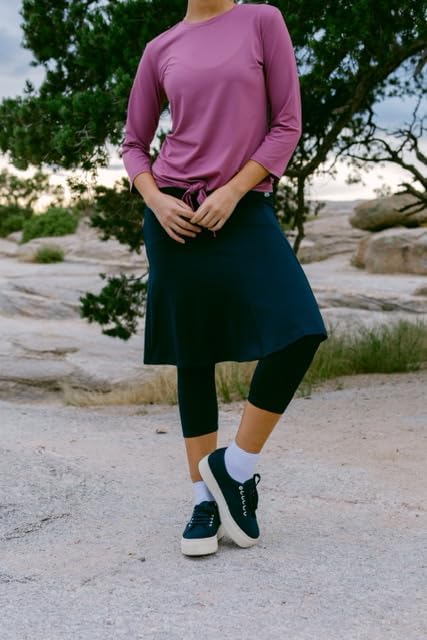 - Ballet Flare Snoga 22in Modest Athletic Flowy Midi Skirt w/Capri Leggings for Women, Black