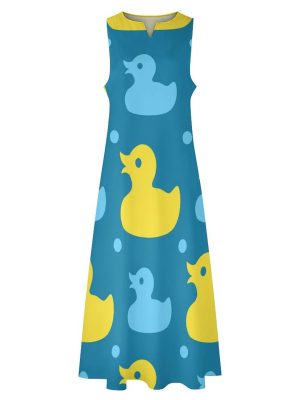 Yellow Rubber Ducks Women's Maxi Dress Summer Sleeveless Casual Long Dresses with Pockets