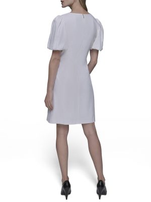 Women's Puff Sleeve Bow Detailed A-line Mini Dress