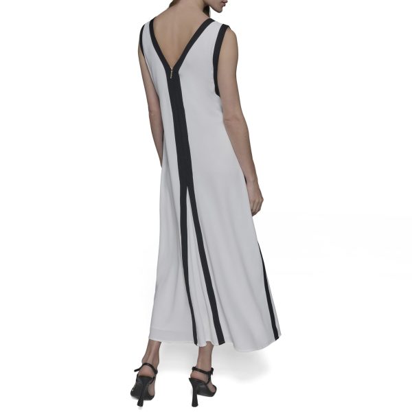 Women's Sleeveless V-Neck Two Toned Flowy Maxi Dress