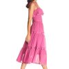 Women's Dream Sleeveless Ruffle Bodice Lace Insert Tiered Skirt Midi Dress