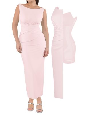 Formal Office Dresses for Women - Long Dress - Ruched Bodycon Maxi Dress Backless
