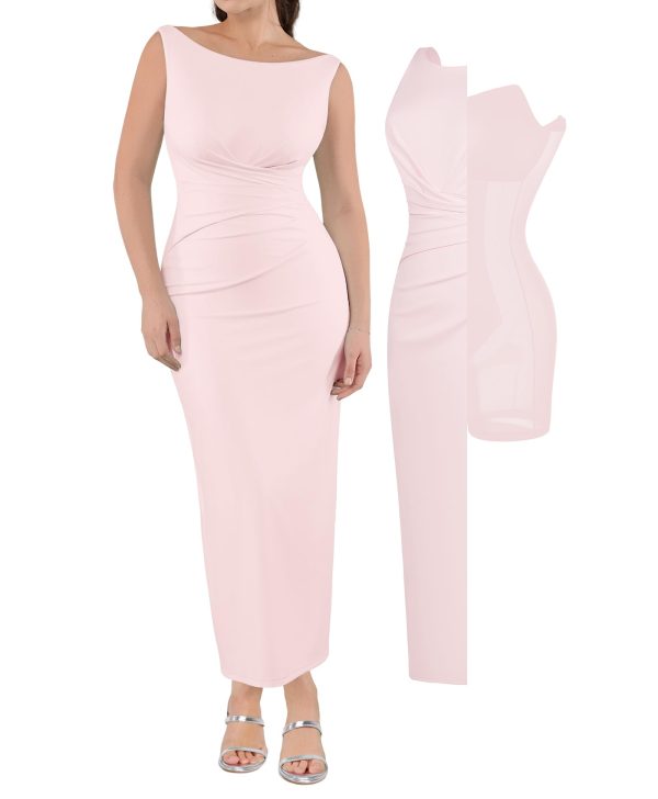 Formal Office Dresses for Women - Long Dress - Ruched Bodycon Maxi Dress Backless