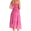 Women's Dream Sleeveless Ruffle Bodice Lace Insert Tiered Skirt Midi Dress