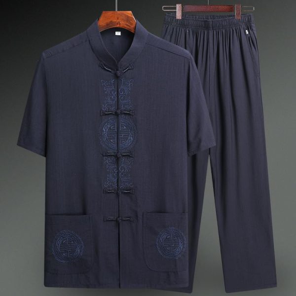 Cotton and linen clothes, Tang suit, Chinese summer dress, men's national style short-sleeved