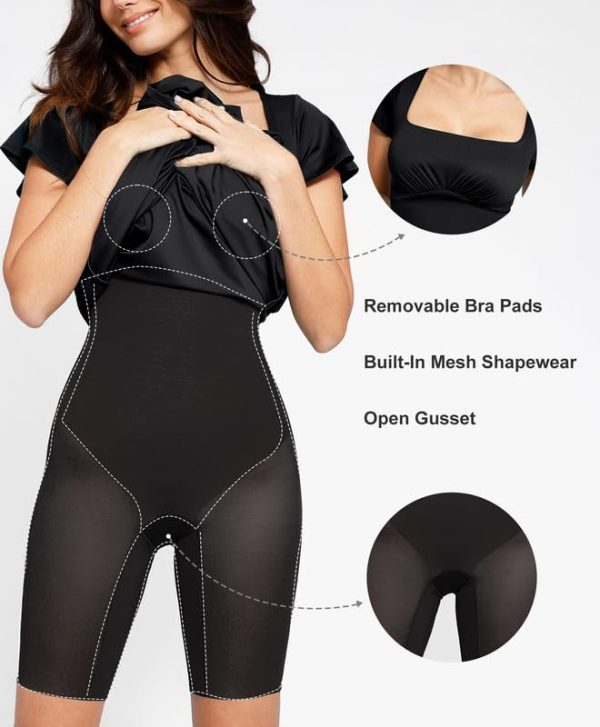 A Line Dresses for Women Shapewear Built-in Bra Short Sleeve Square Neck Flowy Wedding Guest Midi Dress