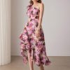 Womens Summer One Shoulder Sleeveless Dresses Floral Flowy Ruffle High Low Wedding Guest Maxi Sundresses