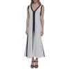 Women's Sleeveless V-Neck Two Toned Flowy Maxi Dress