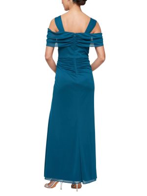 Women's Long Cold Shoulder Dress, Mother of The Bride, Formal Events, (Petite and Regular Sizes)