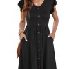 Women Summer Dresses Sleeveless Casual Loose Swing Button Down Midi Dress with Pockets