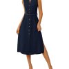 Women Casual Summer Dress 2025 Business Work Belted Sleeveless Button Down Shirt Midi Dresses with Pockets