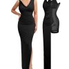 Formal Dresses for Women - Shapewear Cowl Neck Maxi Ruched Bodycon Gowns with Slit - Prom Dress Wedding Guest