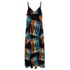 Vintage 1970's Disco Maxi Dress for Women Summer Casual Sleeveless V Neck Spaghetti Dresses