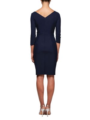 Women's Slimming Short Sheath 3/4 Sleeve Cocktail Dress, Wedding Guest (Petite and Regular Sizes)